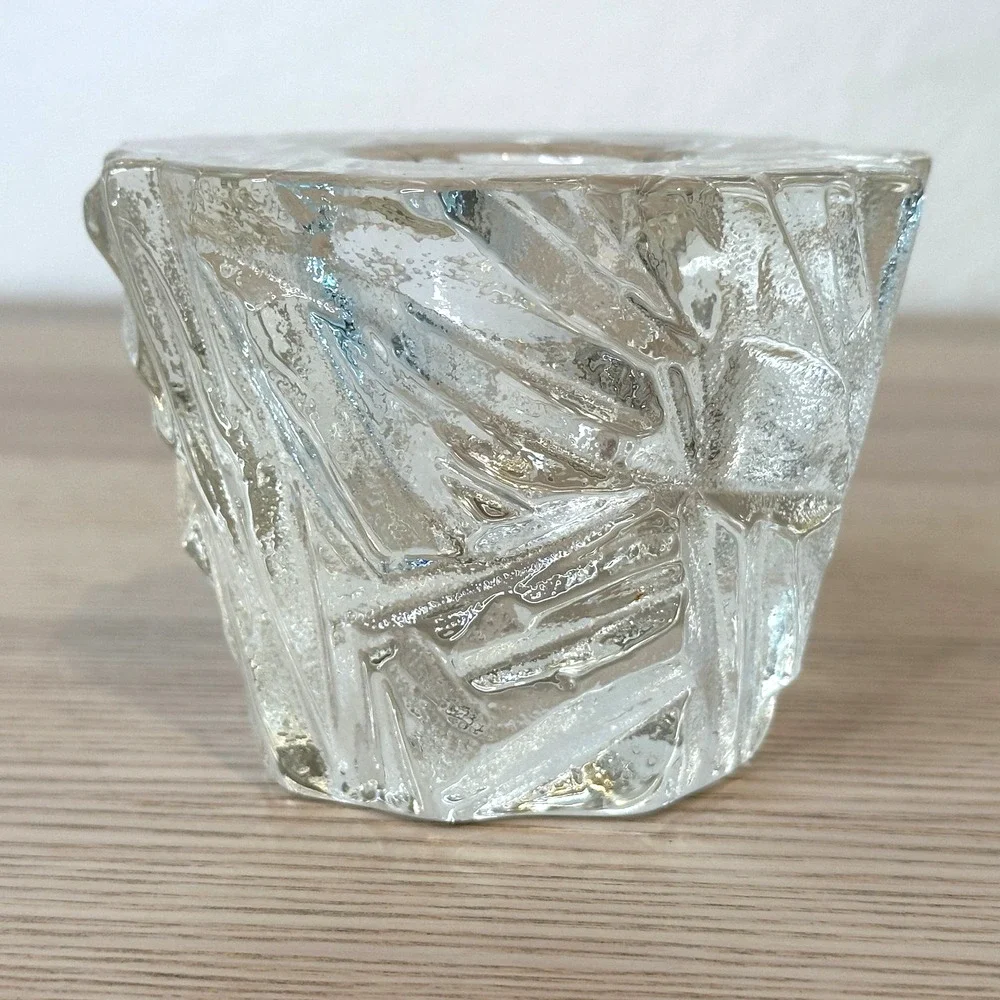 Orrefors Sweden Iceberg Glass Votive Candle Holder Signed Heavy Modern Decor